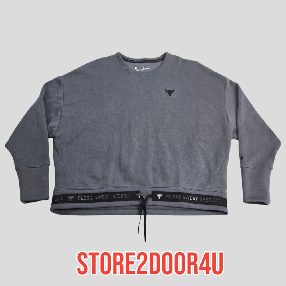 Under Armour Womens Project Rock Sweatshirt Charged Cotton Fleece Crew Gray XL